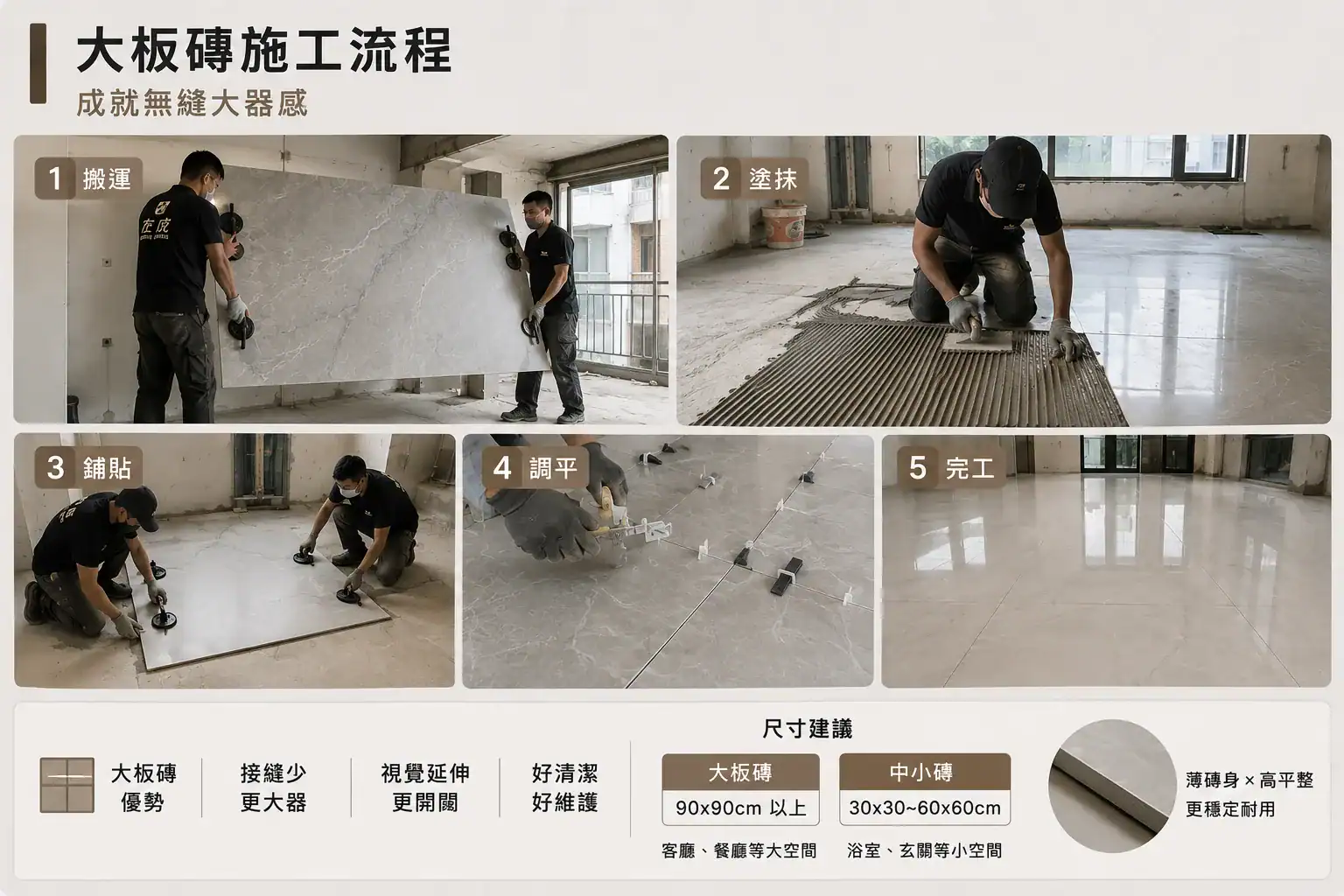 地板磁磚尺寸怎麼選?豪宅感關鍵在「大板磚」&施工流程分享
